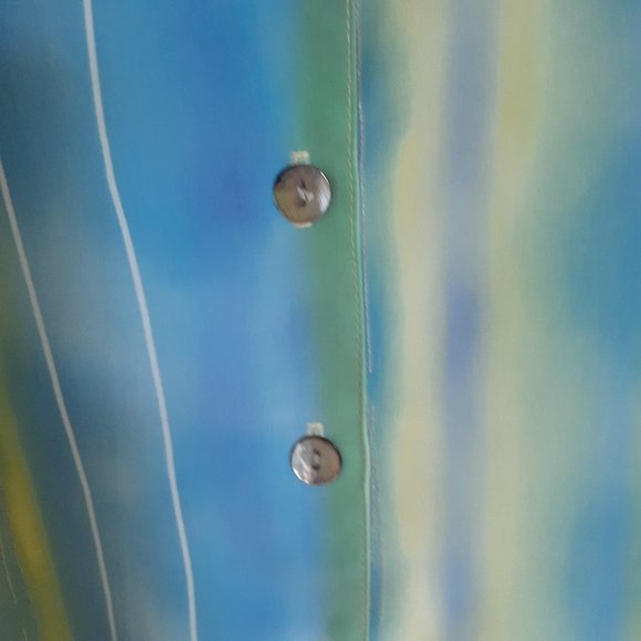 Vintage 80s Vera V-Neck Button Up Long Sleeve Stripe Top Pastels Blue Size 14 - Picture 5 of 13